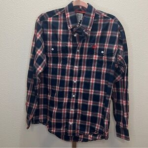 Cinch Button Down Shirt Western Wear Red White Blue Plaid size XS